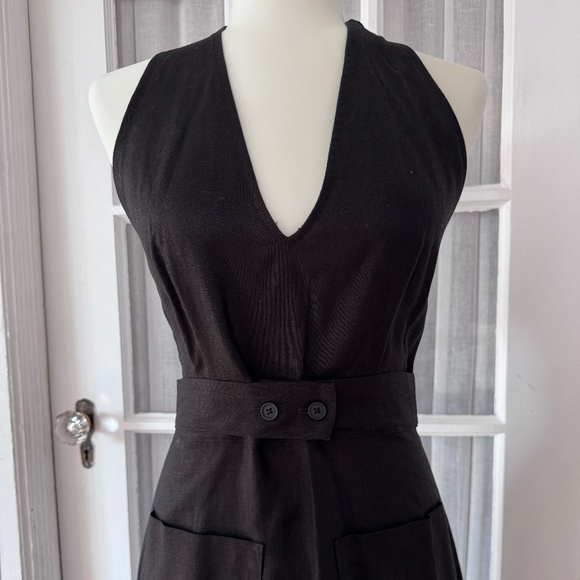 Behida Dolic Black Linen A-line Halter Midi Dress - Size Small - Picture 6 of 11